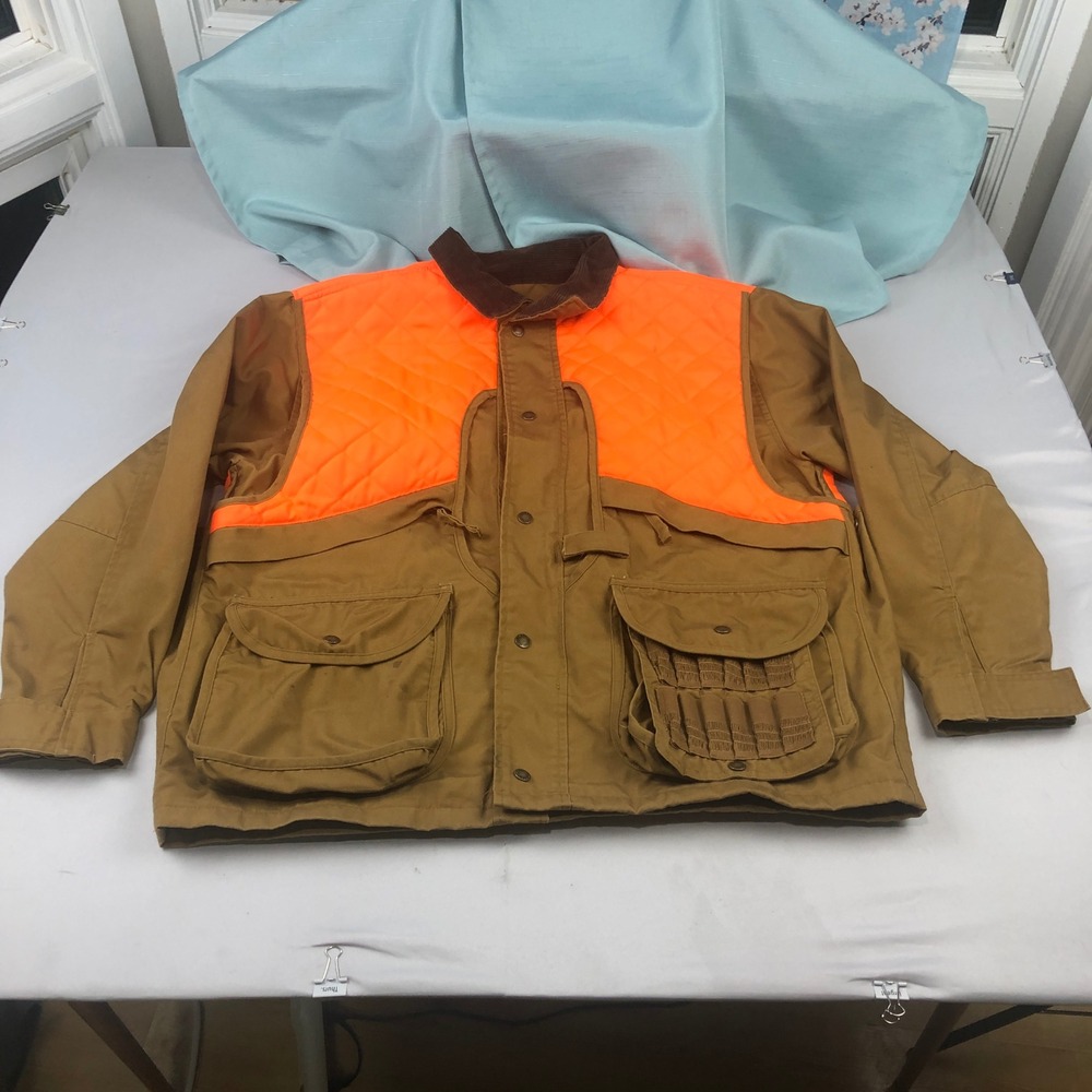 Master Sportsman Hunting Jacket Orange Brown Canvas Field Coat Mens Large READ!!